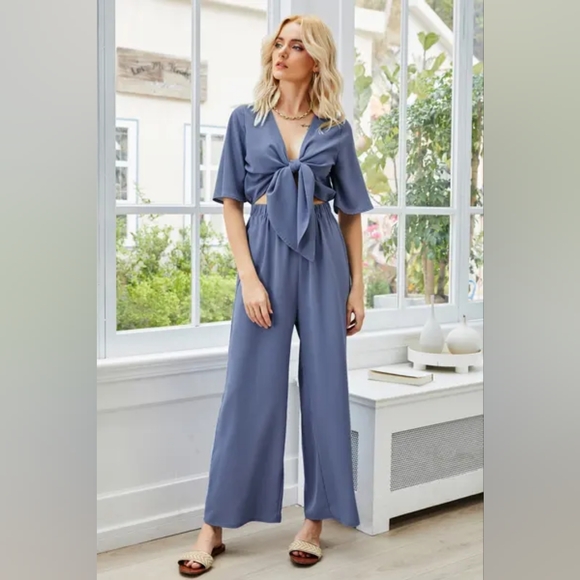 Roman Pants - NWT Tie Front Cutout Wide Leg Jumpsuit